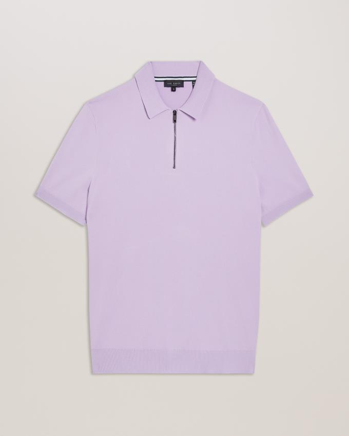 Polo Ted Baker Short Sleeve Rayon Zip Violette Homme | PVP-31785508